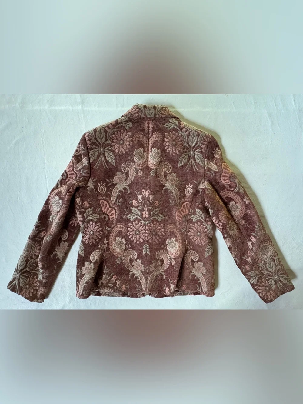 Tapestry Brocade KASPER Blazer Jacket Mauve-Brown Floral Paisley Pattern Size 12